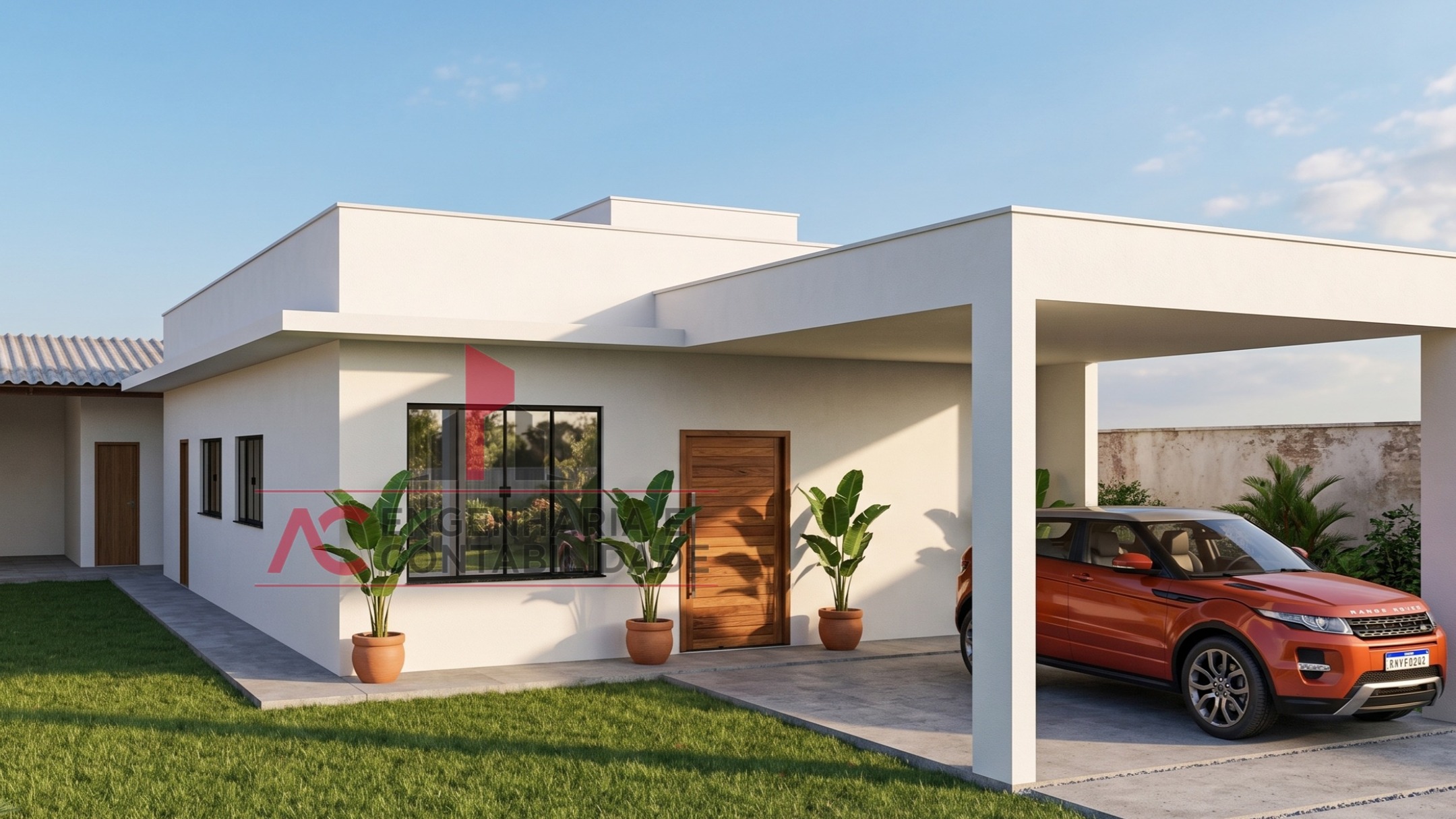 Faixada moderna com garagem minimalista